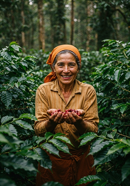 smiling-woman-holding-coffee-cherries